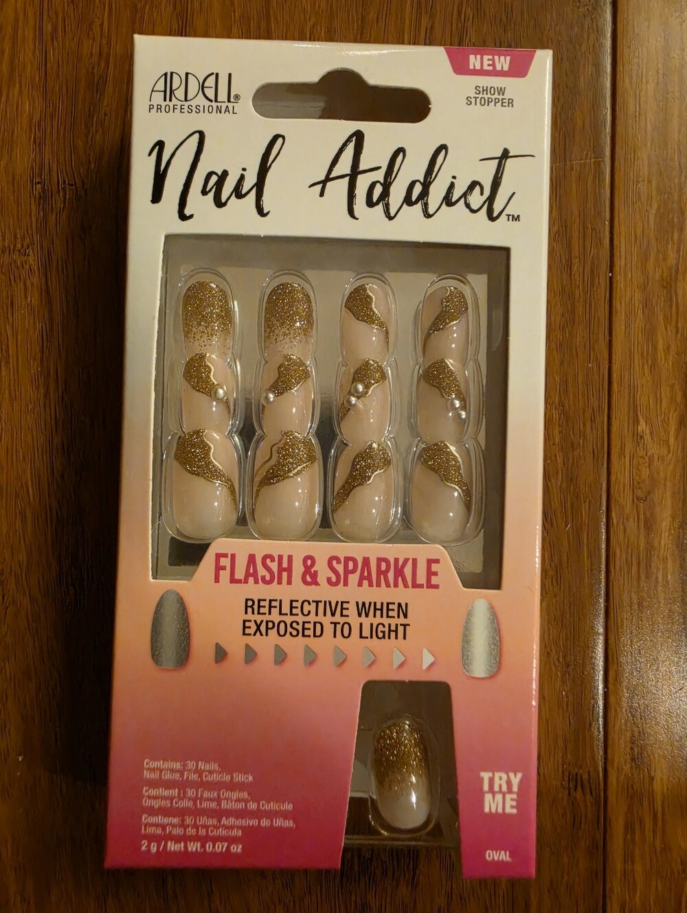 Ardell Nail Addict Flash & Sparkle Gold Glitter Press On Nails – New
